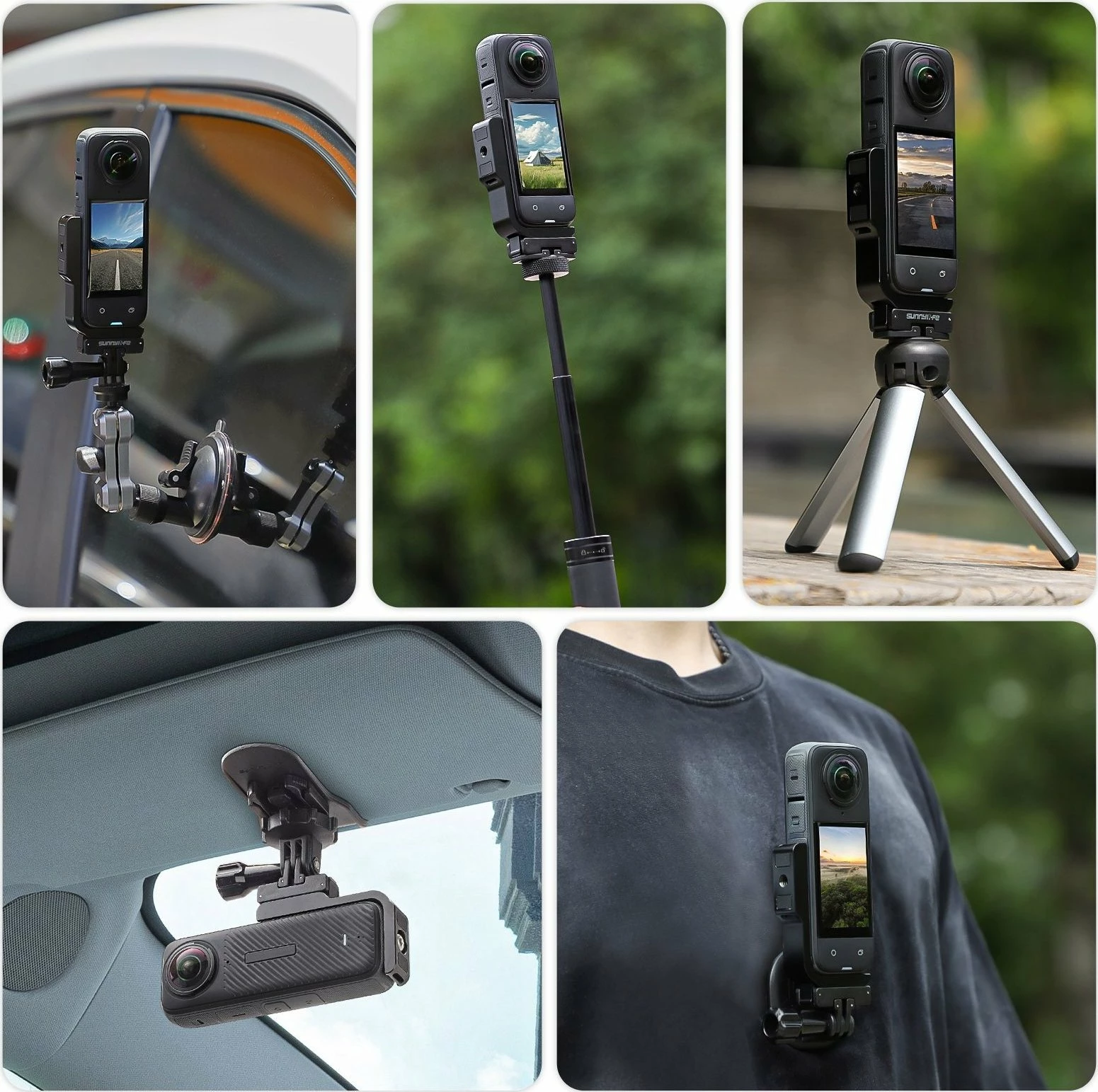 Mbajtës kornizë SunnyLife X4-ZJ826-D për Insta360 X4, 1/4'' thread, standard GoPro, quick-release magnetik, e zezë, set