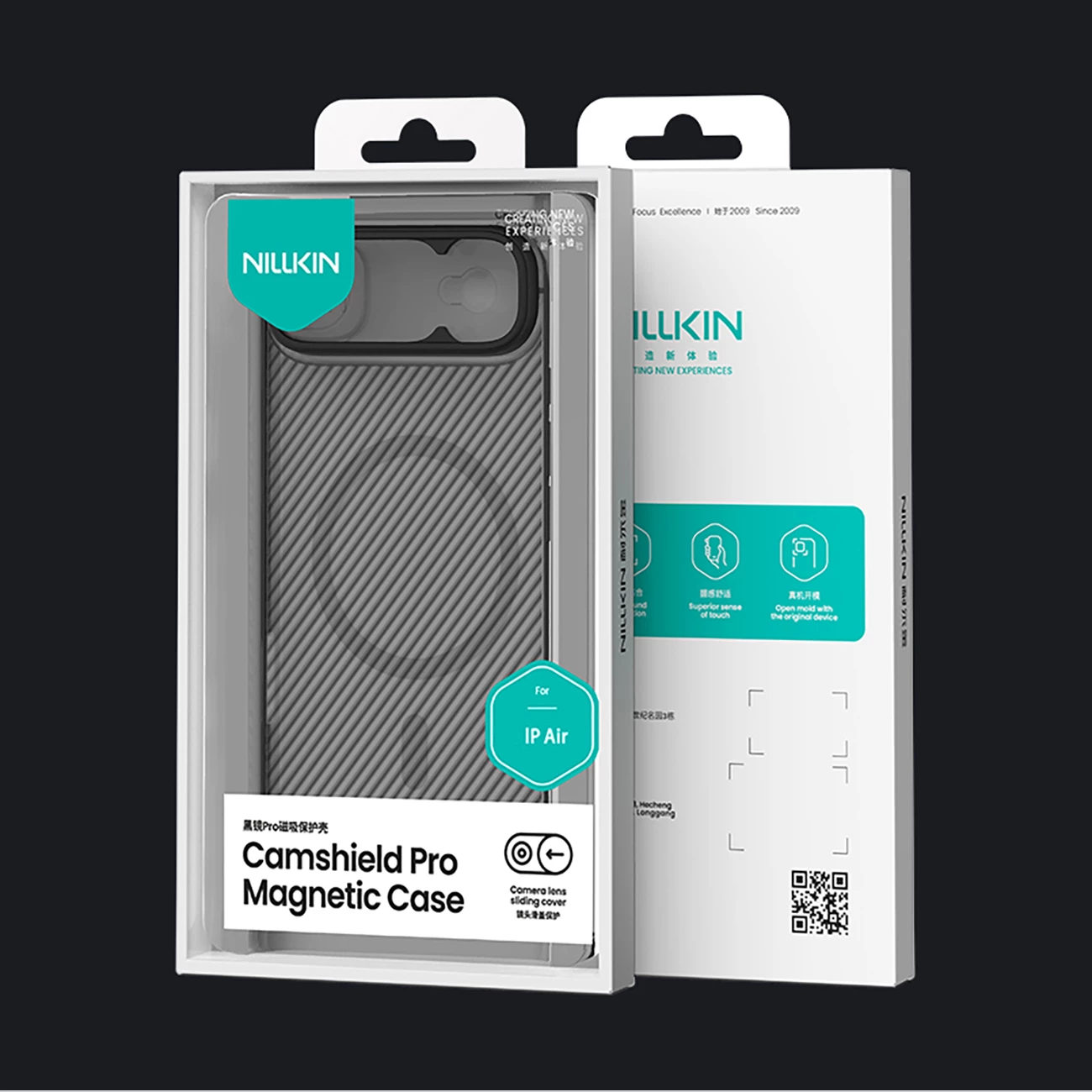 Mbështjellës Nillkin CamShield Pro për iPhone 17 Air, MagSafe, PC+TPU, gjysmë-transparent mat, e zezë transparente