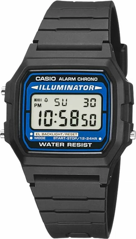 Orë dore CASIO F-105W-1AWYEF për meshkuj, e zezë