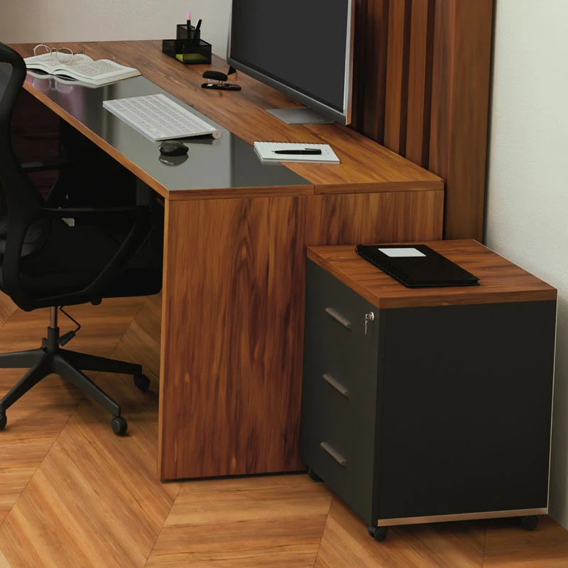 Komodinë me rrota Oscar 3 sirtarë, ngjyrë arre-karbon, 40x48x63cm