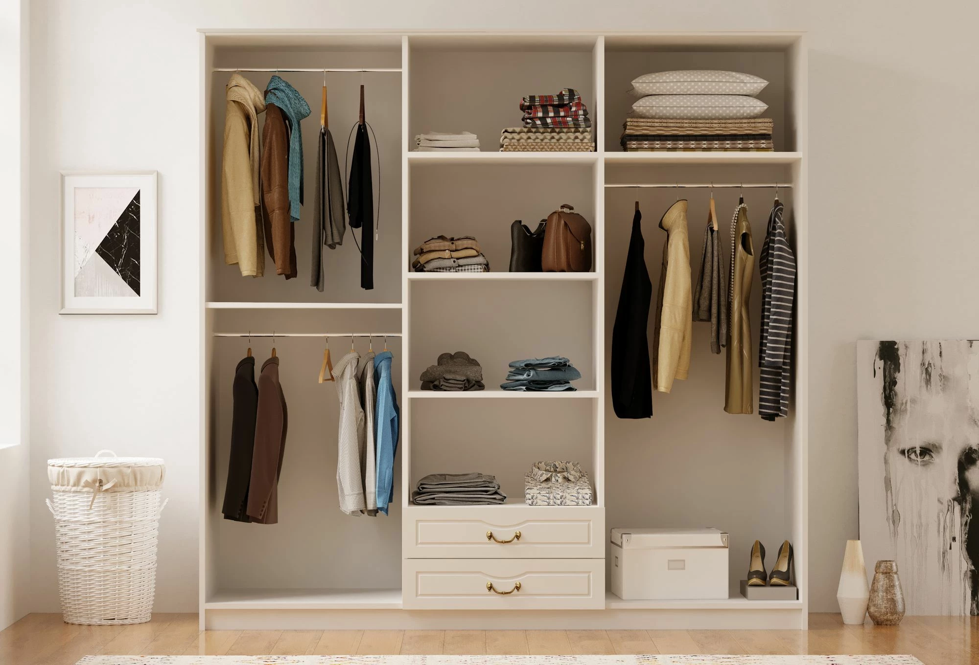 Dollap për rroba, ngjyrë e bardhë mat, Skye Decor, RB-178, 210x210x52cm