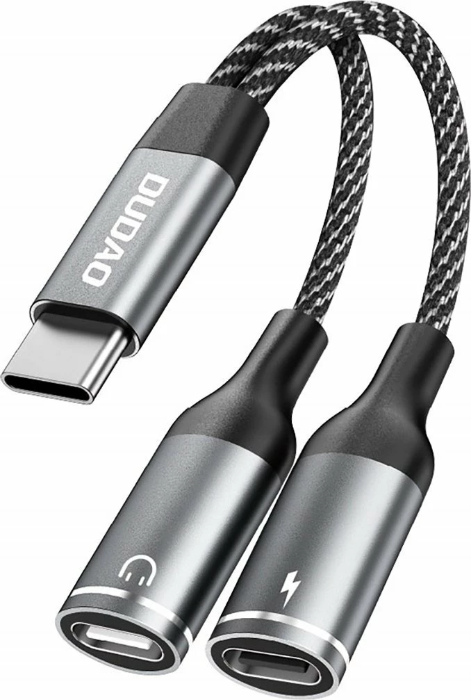 Adapter Dudao L13C+ USB-C në 3.5mm Jack + USB-C, 1.2 m, 2A, gri