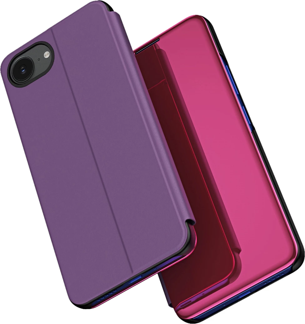 Mbështjellës Hurtel Clear View Case për iPhone 16e, me flap, rozë