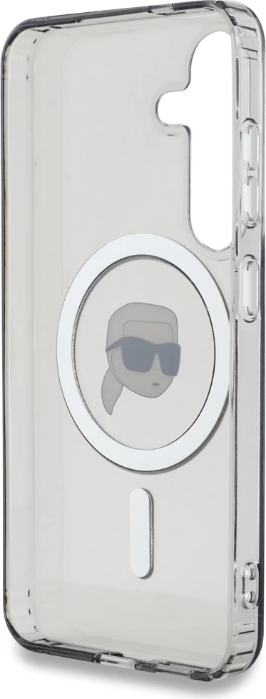Mbështjellës Karl Lagerfeld Button Karl Head Printed Logo MagSafe për Samsung Galaxy S25, zi