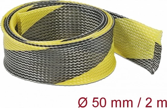 Mbështjellës kabllosh i thurur DeLOCK, 2 m, Ø 50 mm, i zgjerueshëm, i zi-verdhë