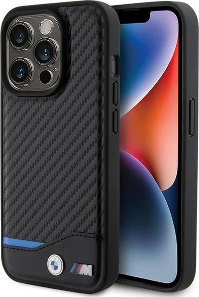 Mbështjellës BMW Leather Carbon për iPhone 15 Pro, i zi