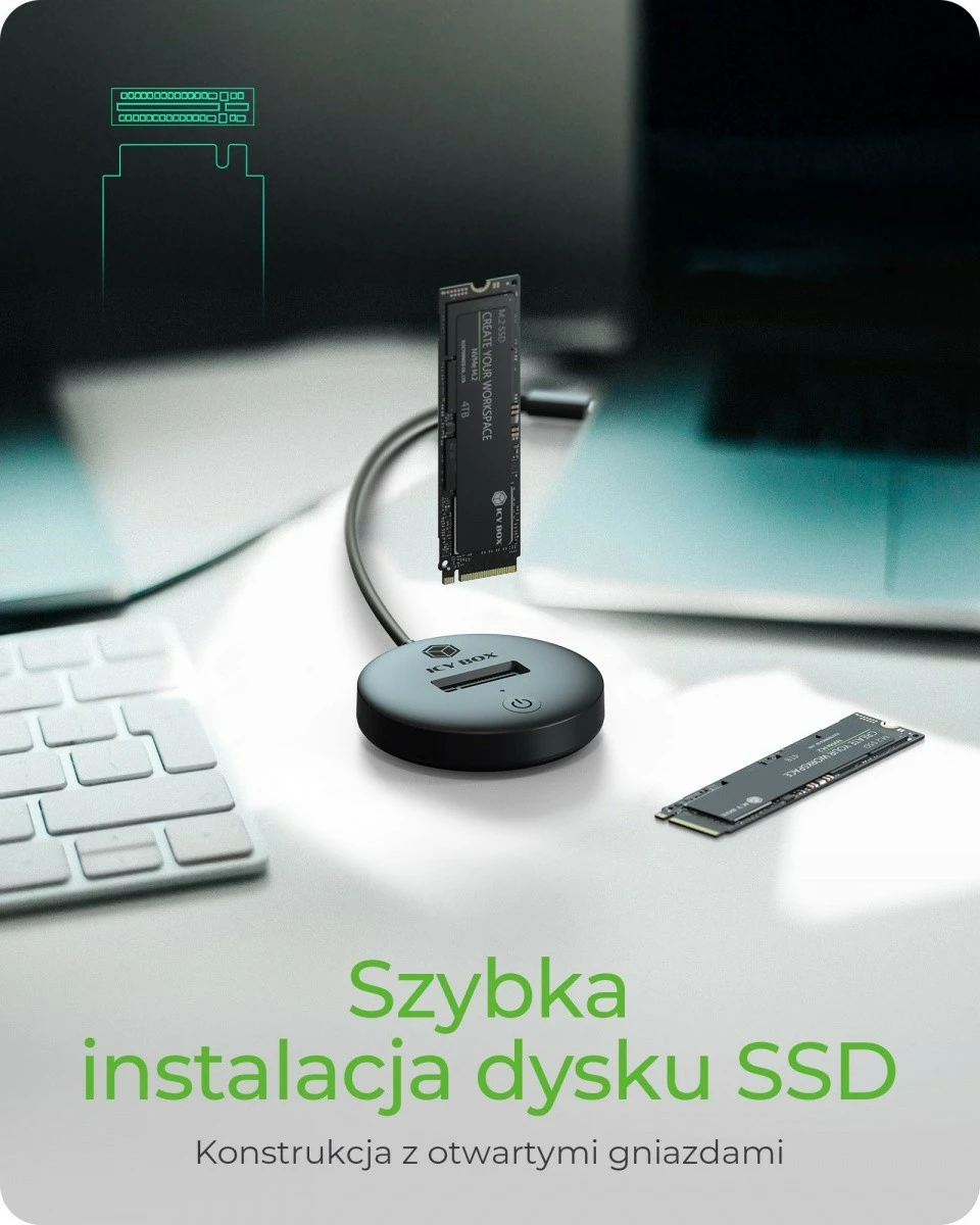 Docking station IcyBox IB-1610MCD-C31 për SSD NVMe/SATA M.2, USB Type-C, Zi