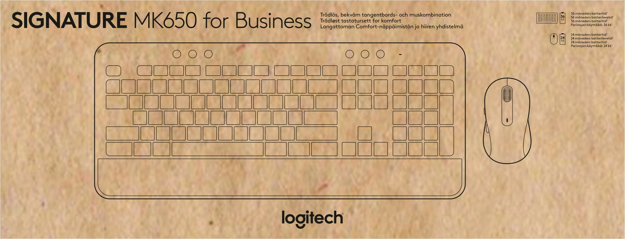 Kombo maus dhe tastierë Logitech Signature MK650, Wireless, Bluetooth, QWERTY, Grafit