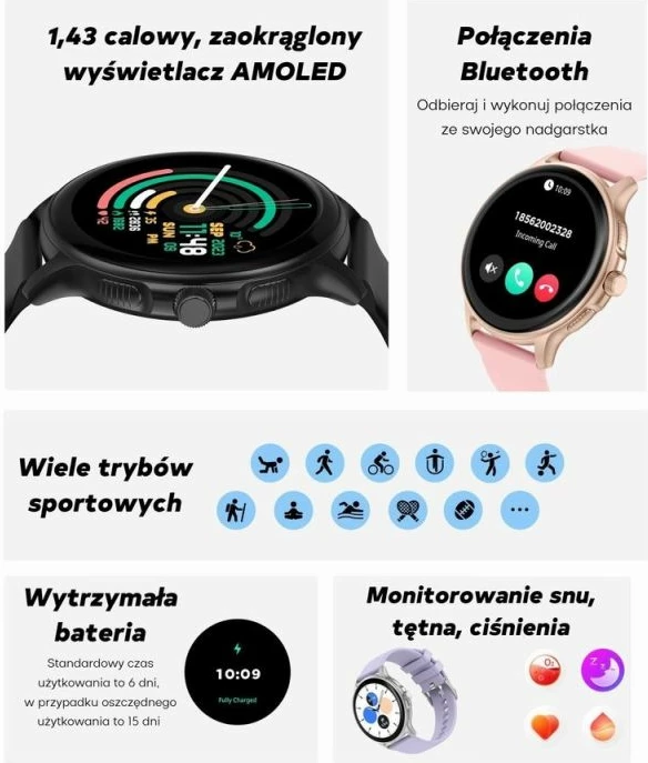 Smartwatch për femra Gravity, rrip i kaltër