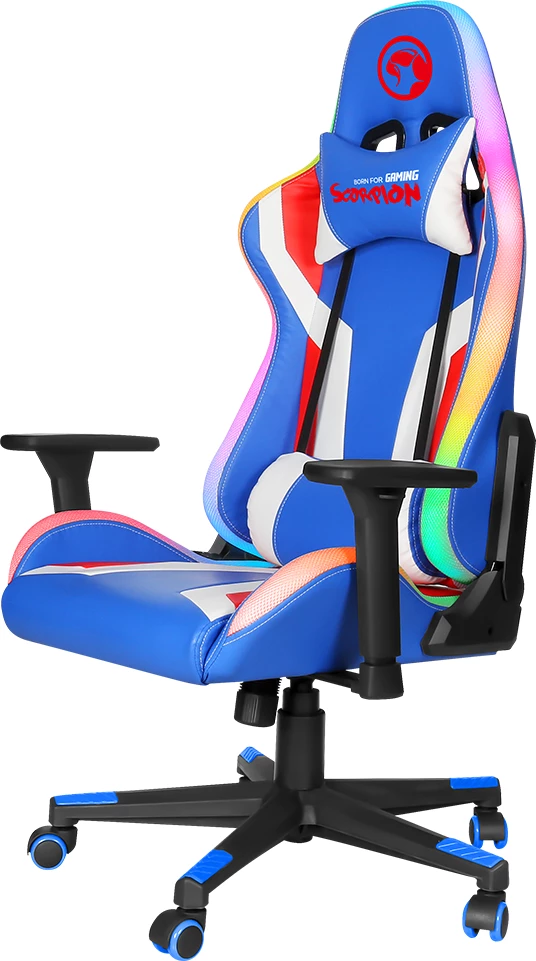 Karrige gaming Marvo CH-128 RGB, lëkurë artificiale, 150 kg, Blu