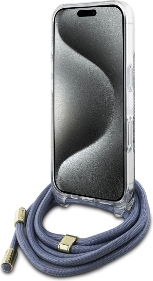Mbështjellës Guess Crossbody Cord 4G Print për iPhone 16, Kaltër