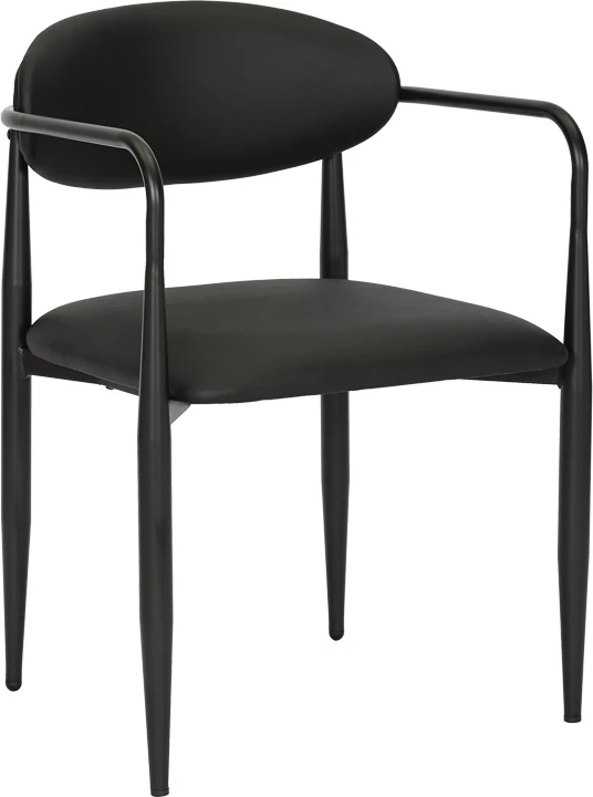 Karrige me krahë Kalone, lëkurë sintetike e zezë, këmbë metalike, 56x55x78cm