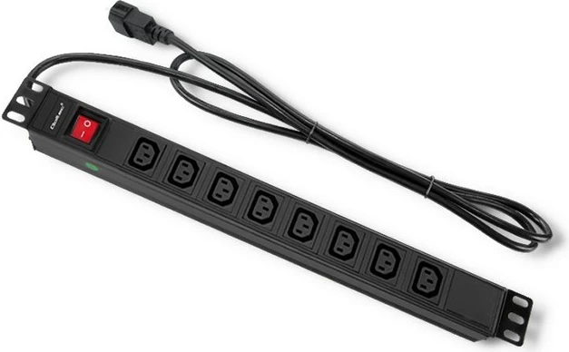 Rrymëndarës Qoltec 53998 për RACK 19", 1U, 10A, 8xIEC C13, 2m, Zi