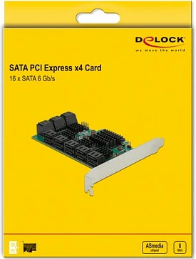 Kartë kontrolluese SATA DeLOCK PCIe x4, 16 porta SATA 6Gb/s, e gjelbër/hirtë