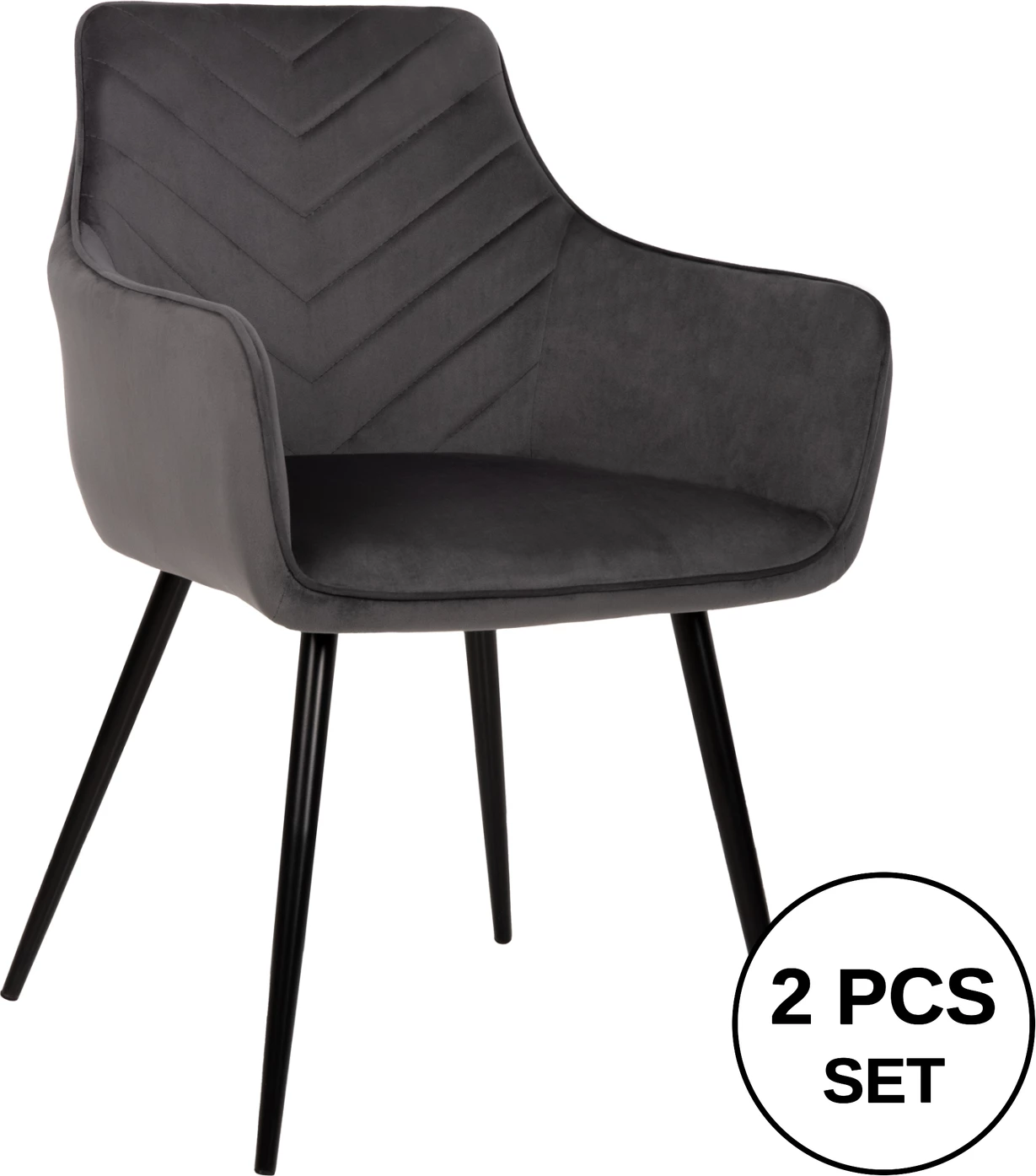 Karrige me krahë LATRELL FH8582.01, kadife gri & këmbë metalike të zeza, 55x57x84H cm., set prej 2 copë