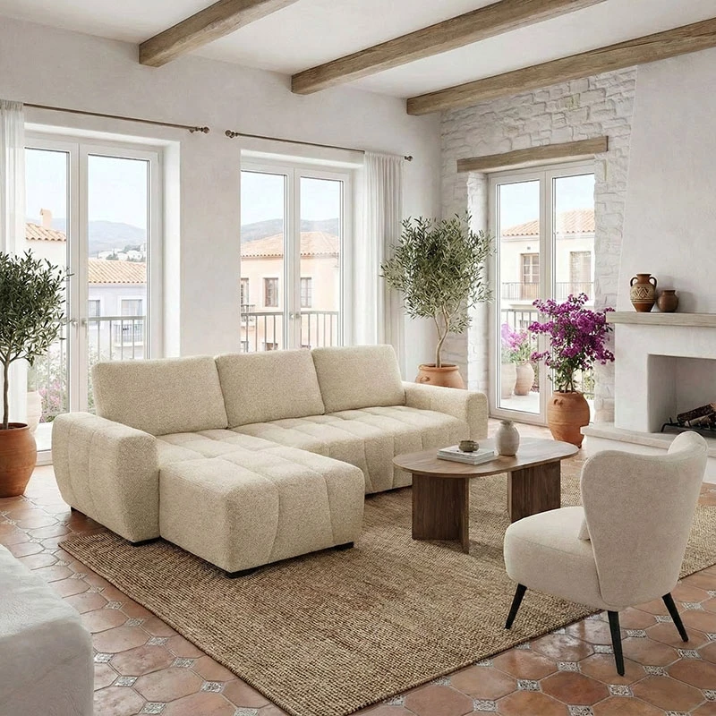 Kënd divani i kthyeshëm Vivad, stof bezhë, 275x164x91cm