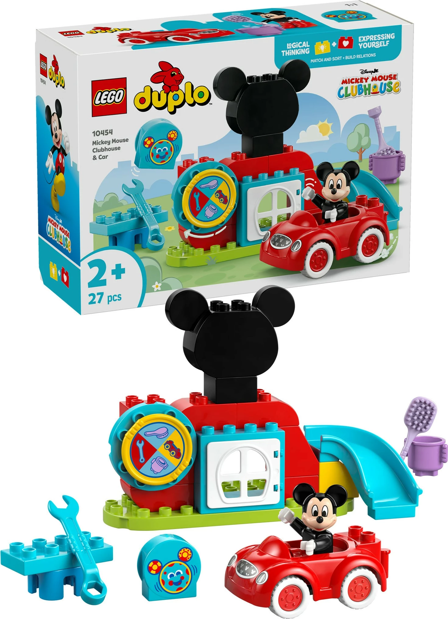 Set ndërtimi LEGO DUPLO Disney Mickey Mouse Clubhouse & makinë, 27 pjesë, shumëngjyrëshe