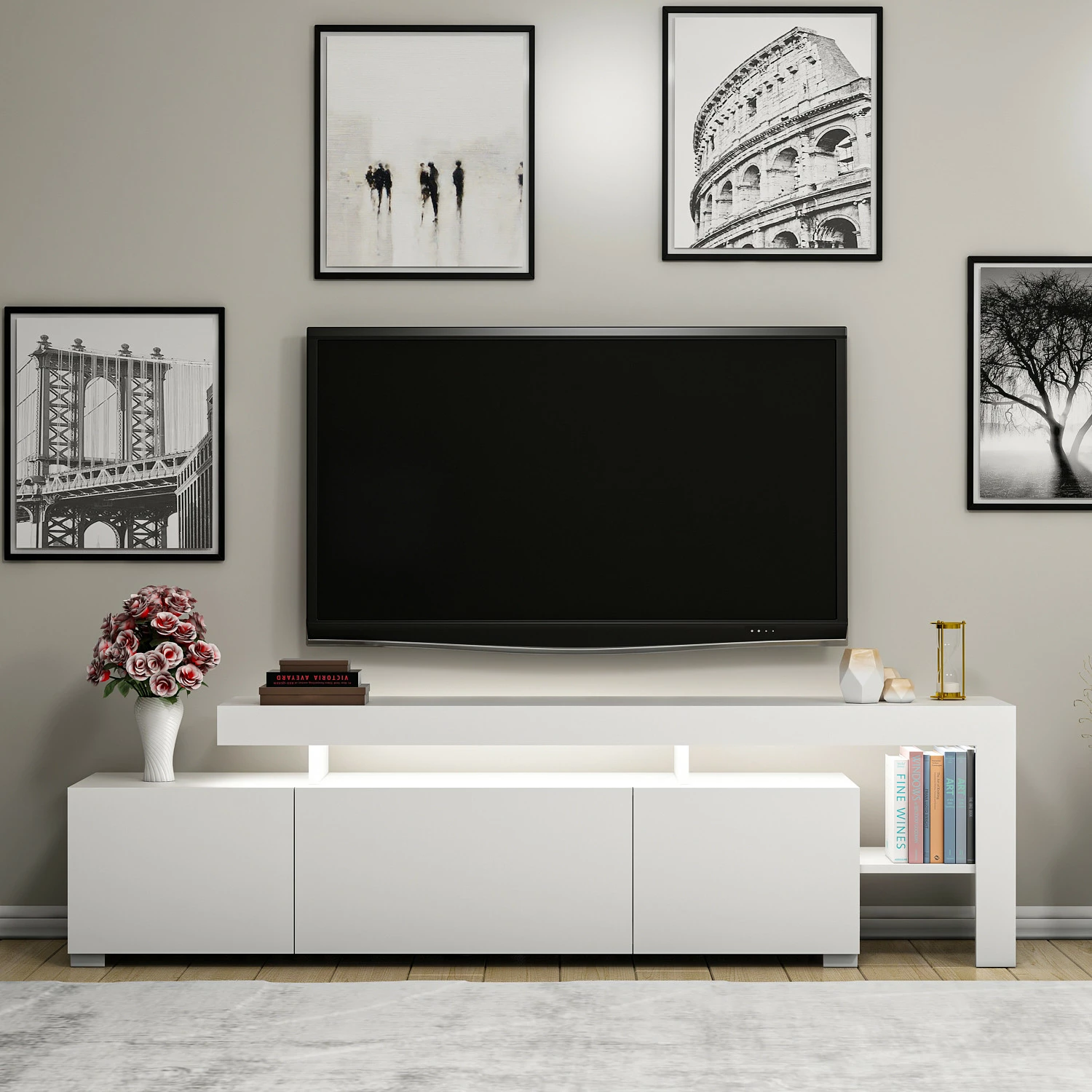 Komodë TV Skye Decor, ngjyrë e bardhë, Beliz