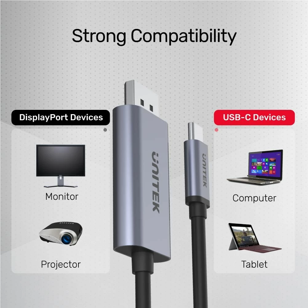 Adapter Unitek V1409A USB-C në DisplayPort 4K 60Hz, 2m, i zi