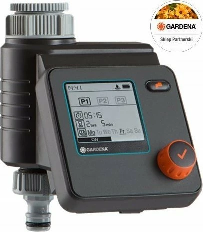 Kontrollues ujitjeje Gardena Select 01891-29, me bateri, për rubinet G3/4 dhe G1, zi/portokalli