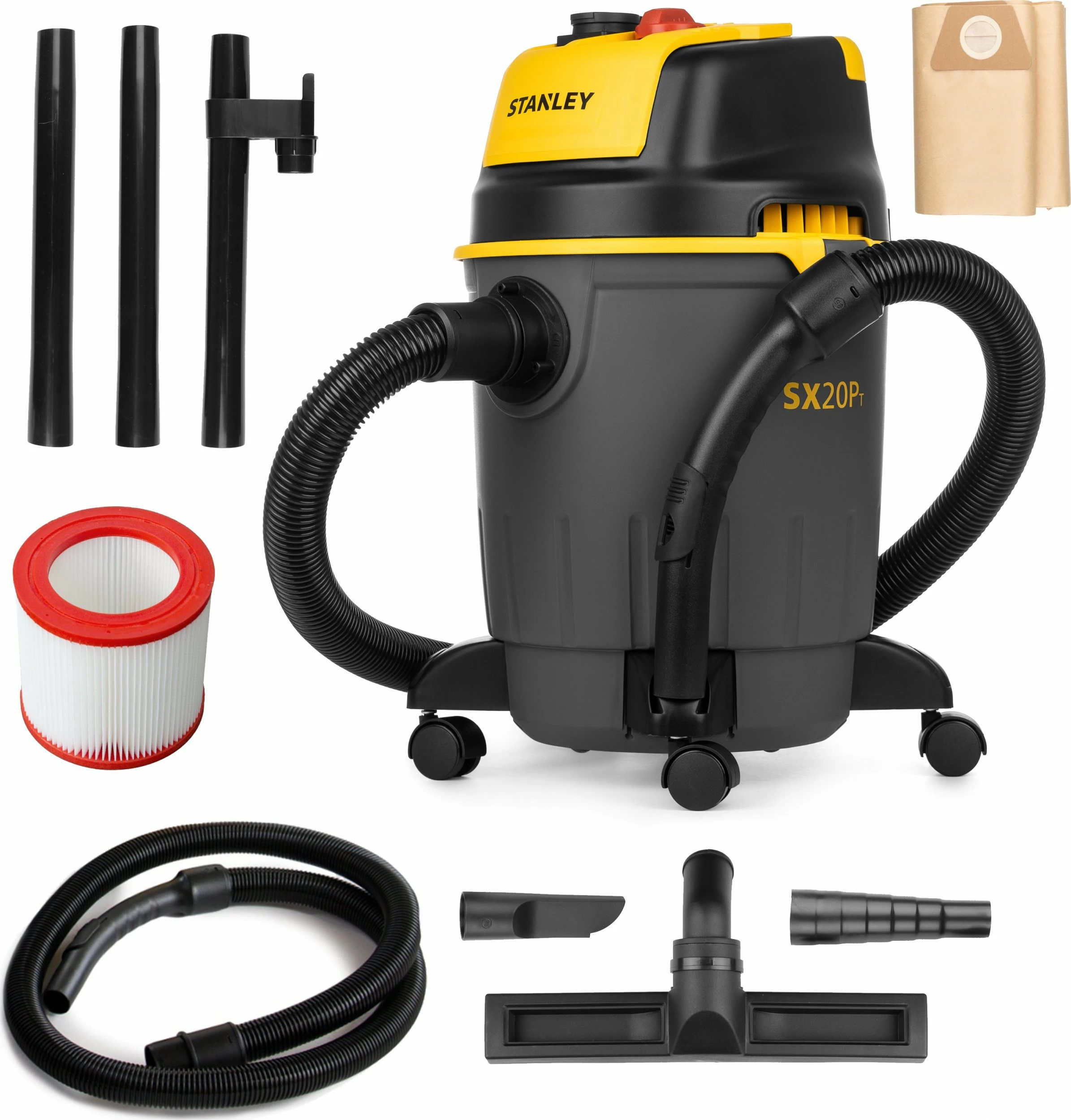 Fshesë me korrent industriale Stanley SXVC20PTE 20 L 1200 W me filtër HEPA, gri/verdhe, set me aksesorë