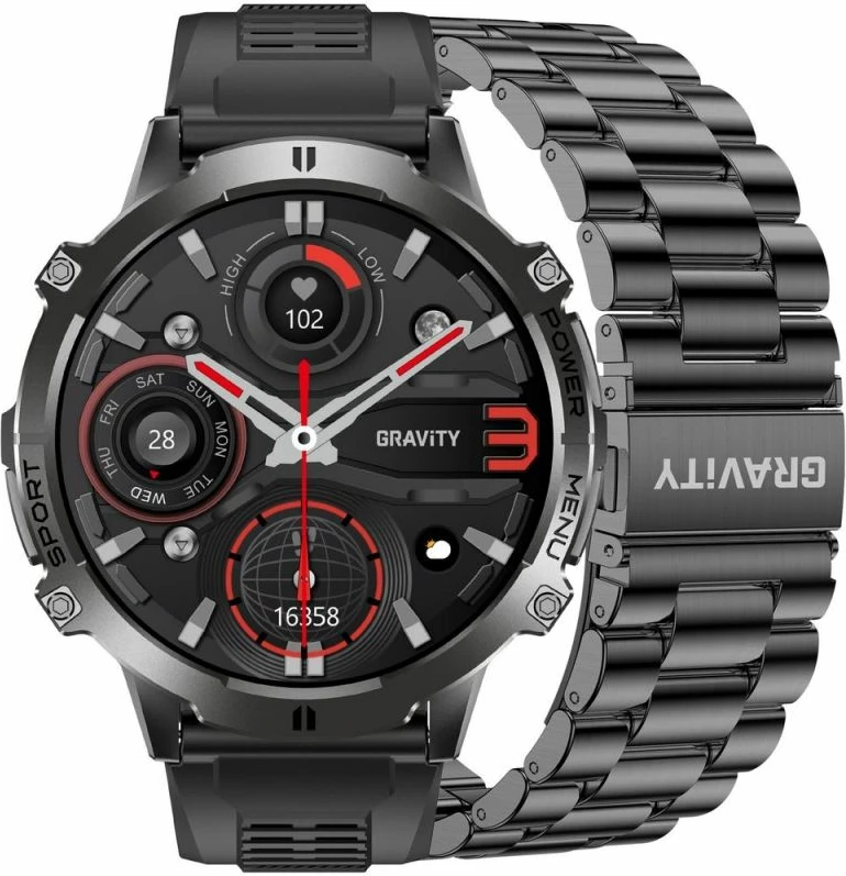 Smartwatch Gravity GT42-1, i zi, set me rrip silikoni dhe byzylyk