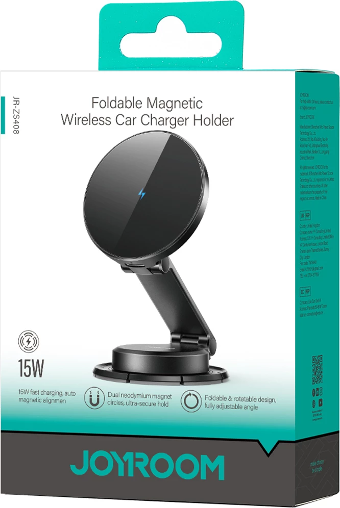 Mbajtës magnetik me karikues wireless Joyroom JR-ZS408 për makinë, 15W, i zi
