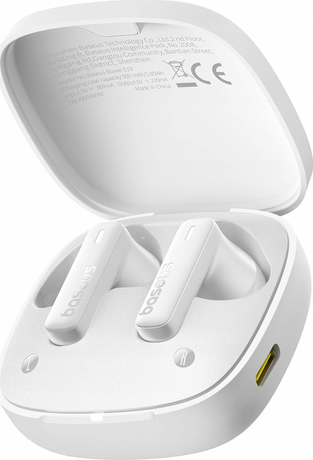 Kufje wireless Baseus Bowie E19 TWS in-ear, Bluetooth 5.3, 33 orë, IPX5, USB‑C, të bardha
