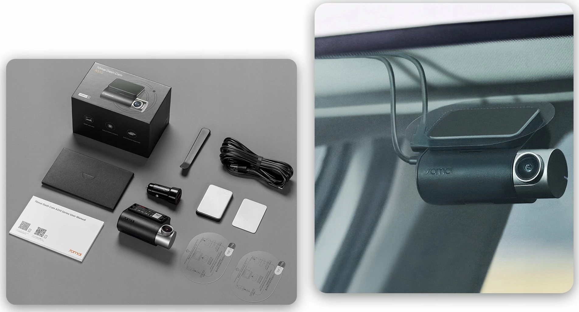 Kamerë regjistruese për veturë 70mai A510 1944p 60fps GPS 140° ekran 2" microSD deri 256GB, e zezë