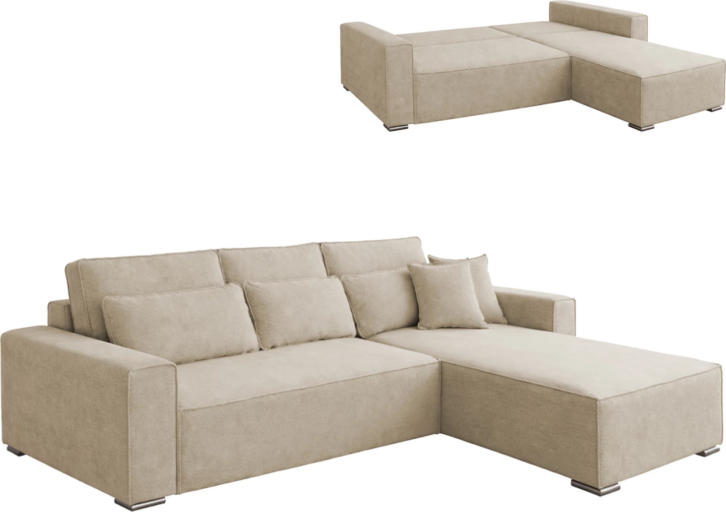 Kënd divan i kthyeshëm, shtrat, material bezhë, CORNERA FH3335.03, 269x155x89cm