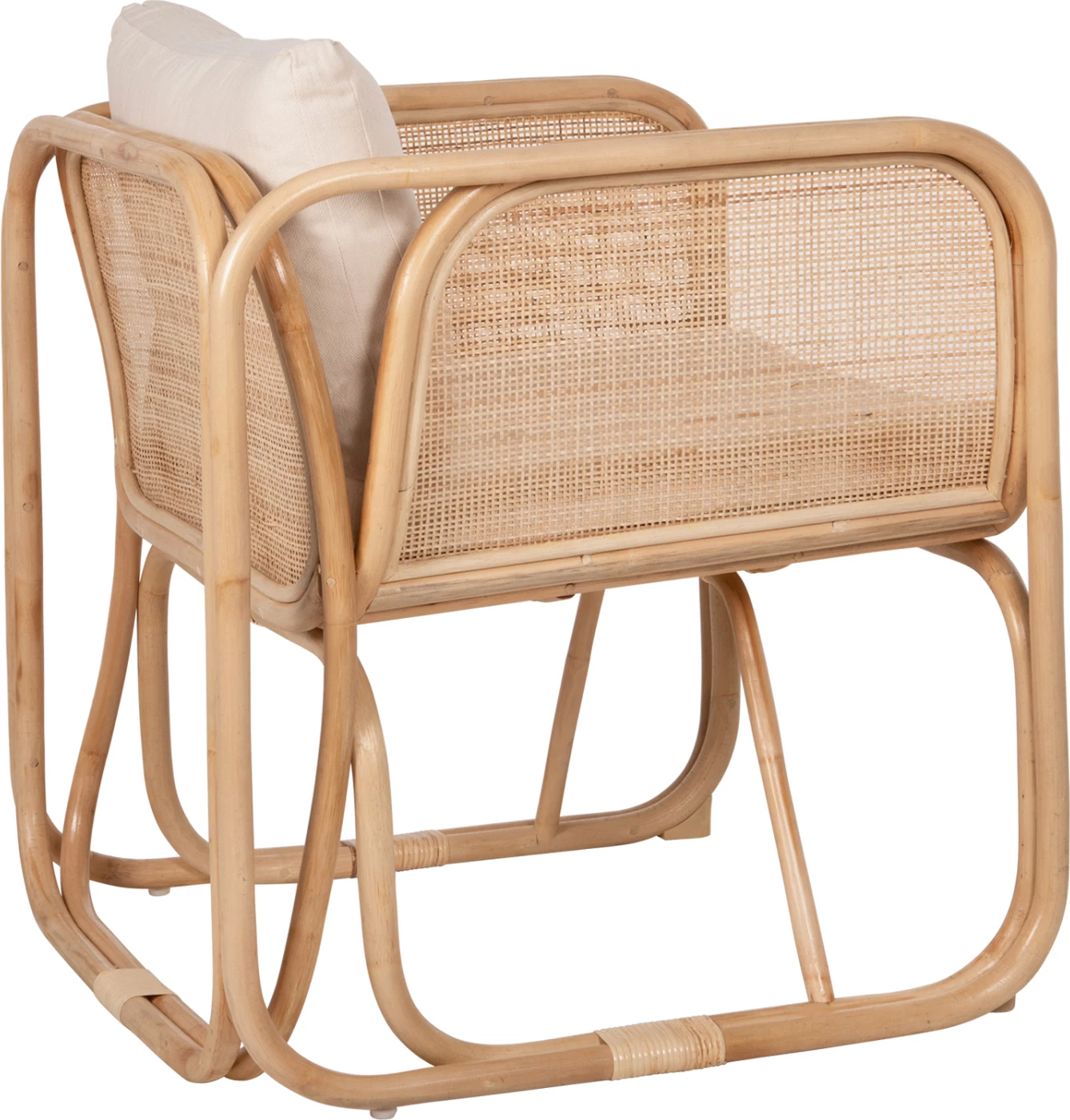 Karrige Wendy FH9816 prej ratanit, ngjyrë natyrale e lëmuar - jastëkë të bardhë, 73x72x84H cm