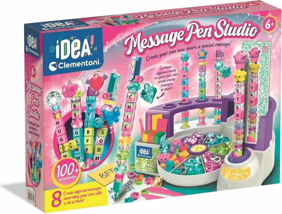 Set kreativ Clementoni Idea Art Message Pen Studio 18211, 8 stilolapsa, 100+ aksesorë, shumëngjyrësh