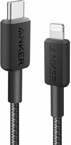 Kabllo Anker 322 USB‑C në Lightning 0.9 m e thurur, e zezë