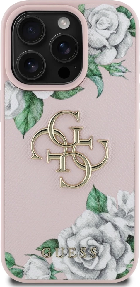 Mbështjellës Guess Grained Roses Big 4G logo për iPhone 16 Pro Max, Rozë