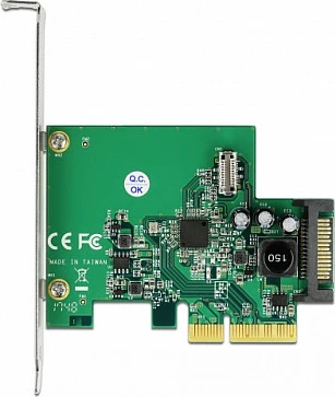 Kartë zgjerimi PCIe x4 DeLOCK USB 3.2 Gen 2, header intern 20-pin Key B, low-profile, 10 Gbit/s, SATA 15-pin, gjelbër/gri