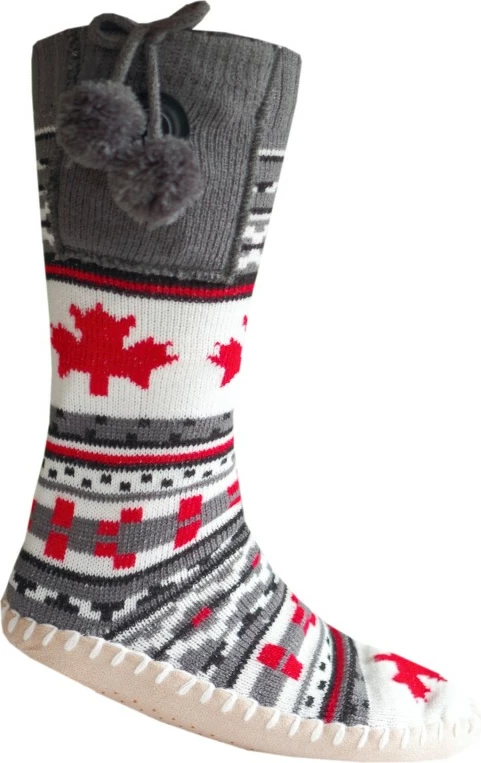 Pantofla të brendshme me ngrohje me çorape Glovii GQ4M, nr. 36-40 (M), 2x 2500mAh, 3 nivele (34/39/44°C), motiv norvegjez, set me 2 bateri + kabllo USB, bardhë/kuqe/gri