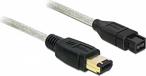 Kabllo FireWire DeLOCK B/A 1m, 6-pin në 9-pin, gri