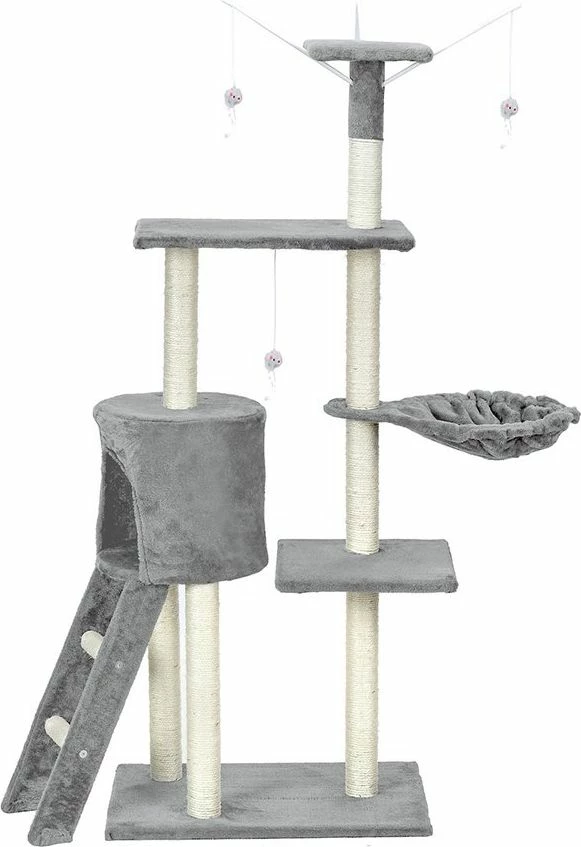 Kullë gërvishtëse për mace Funfit Universal 1808 XL me lodra, sisal natyral, gri
