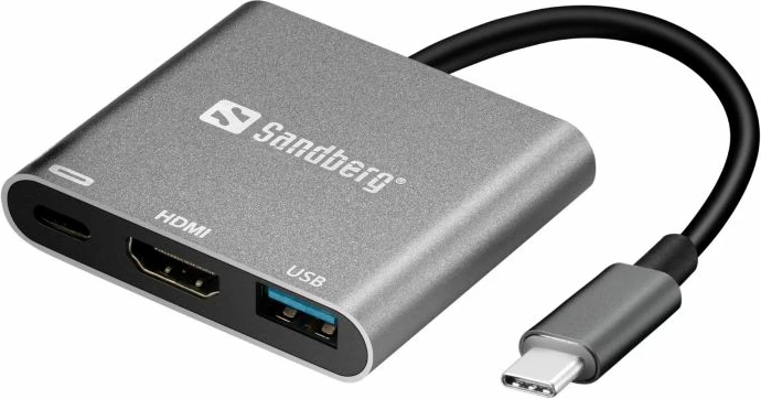Mini dock USB-C Sandberg 136-00, HDMI + USB 3.0 + USB-C PD 100W, gri