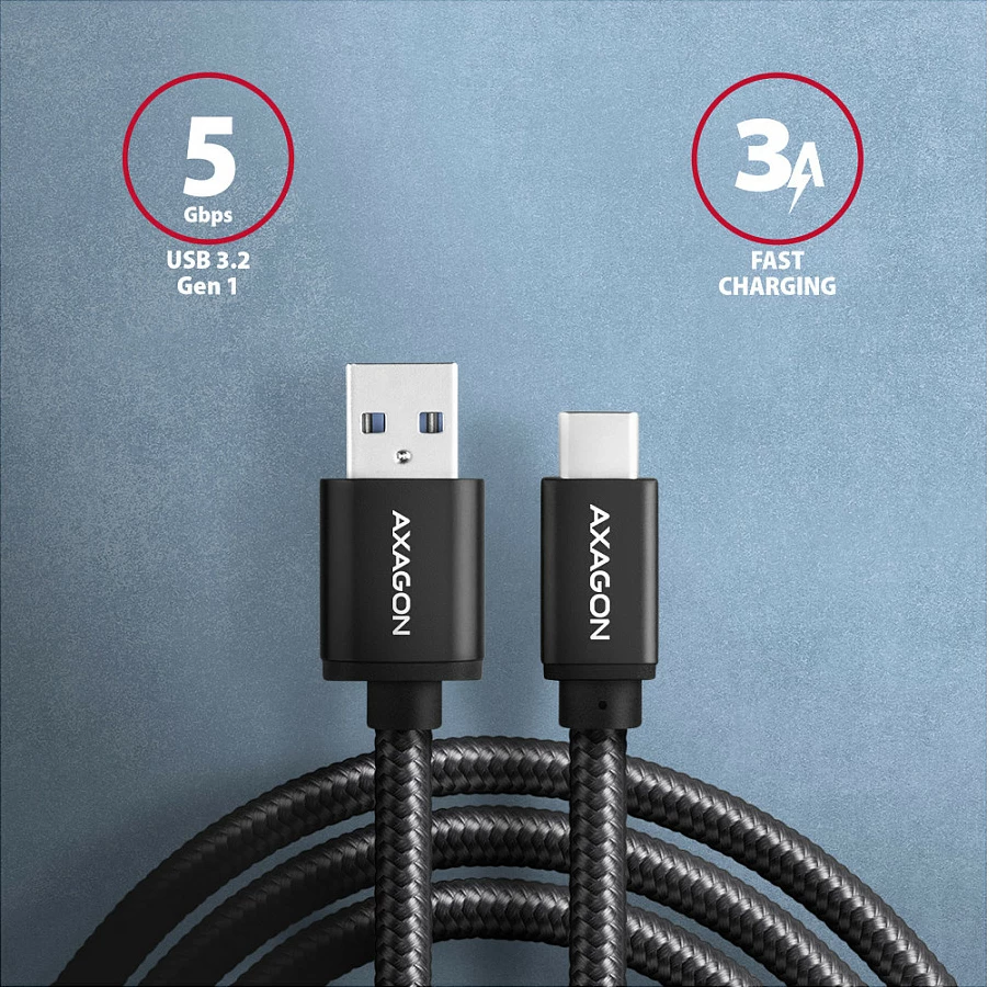 Kabllo USB-C në USB-A Axagon BUCM3-AM10AB, USB 3.2 Gen 1, 1m, e zezë