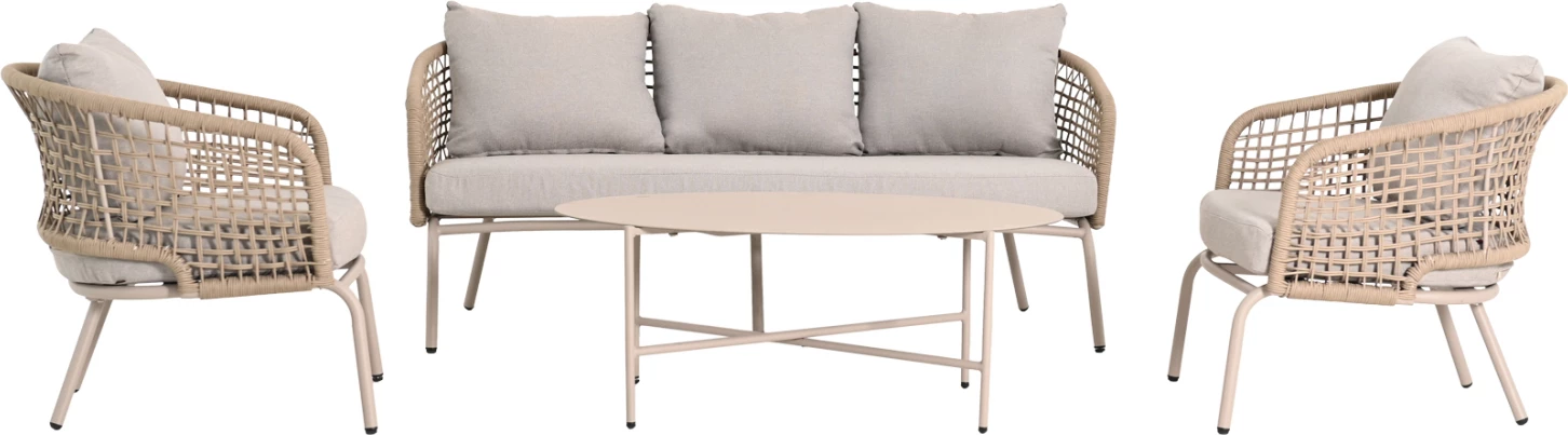 Set lounge për jashtë, 5 vende, ELOWEN, alumin, litar, bezhë, jastëkë gri, FH6508.02