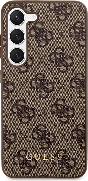 Mbështjellës Guess 4G Metal Gold Logo për Samsung Galaxy S23, kafe