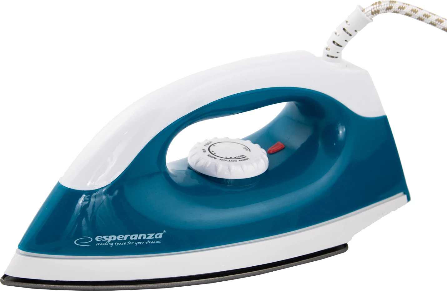 Hekur udhëtimi Esperanza SMOOTHER EHI001 1200W, pllakë jo-ngjitëse, rregullim temperature, blu e bardhë