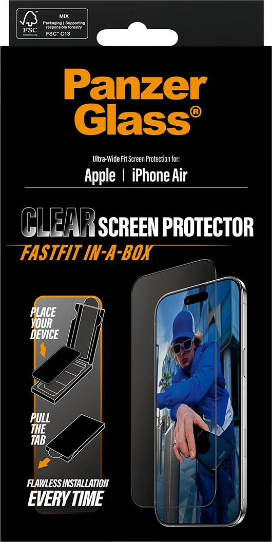 Xham mbrojtës PanzerGlass për iPhone Air, kornizë e zezë, UWF Fastfit