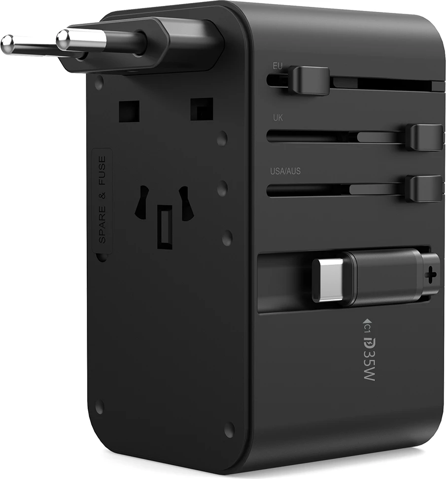 Adapter udhëtimi Choetech PD5020 me karikim të shpejtë 35W, 4 porta, USB-C/USB-A, i zi