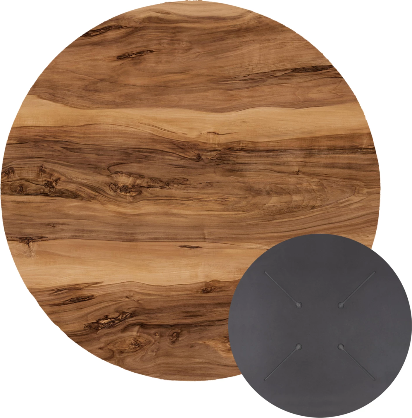 Sipërfaqe tavoline rrethore HPL, ngjyrë Indian Shesham, set prej 2 copash, FH5841.30, 60cm