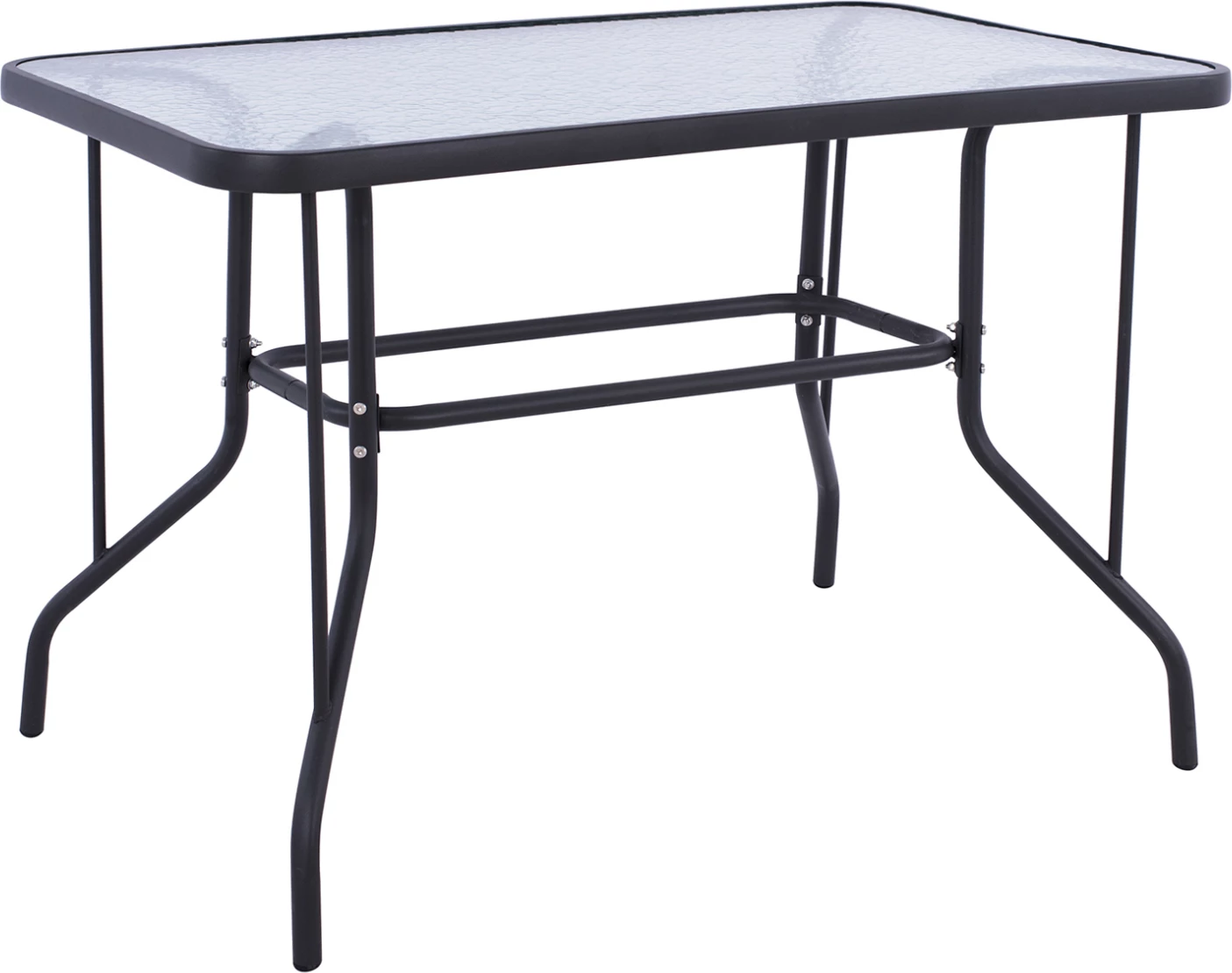 Tavolinë metalike për jashtë ADAM, ngjyrë gri e errët, me sipërfaqe xhami të sigurisë, 110x60x71H cm