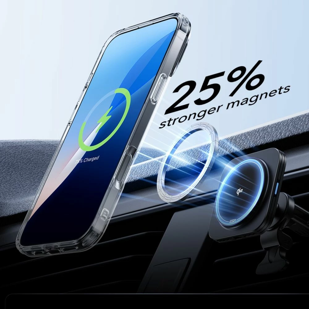 Mbështjellës ESR Classic Hybrid Kickstand HaloLock MagSafe me xham të temperuar për iPhone 16 Pro, Transparent, Set