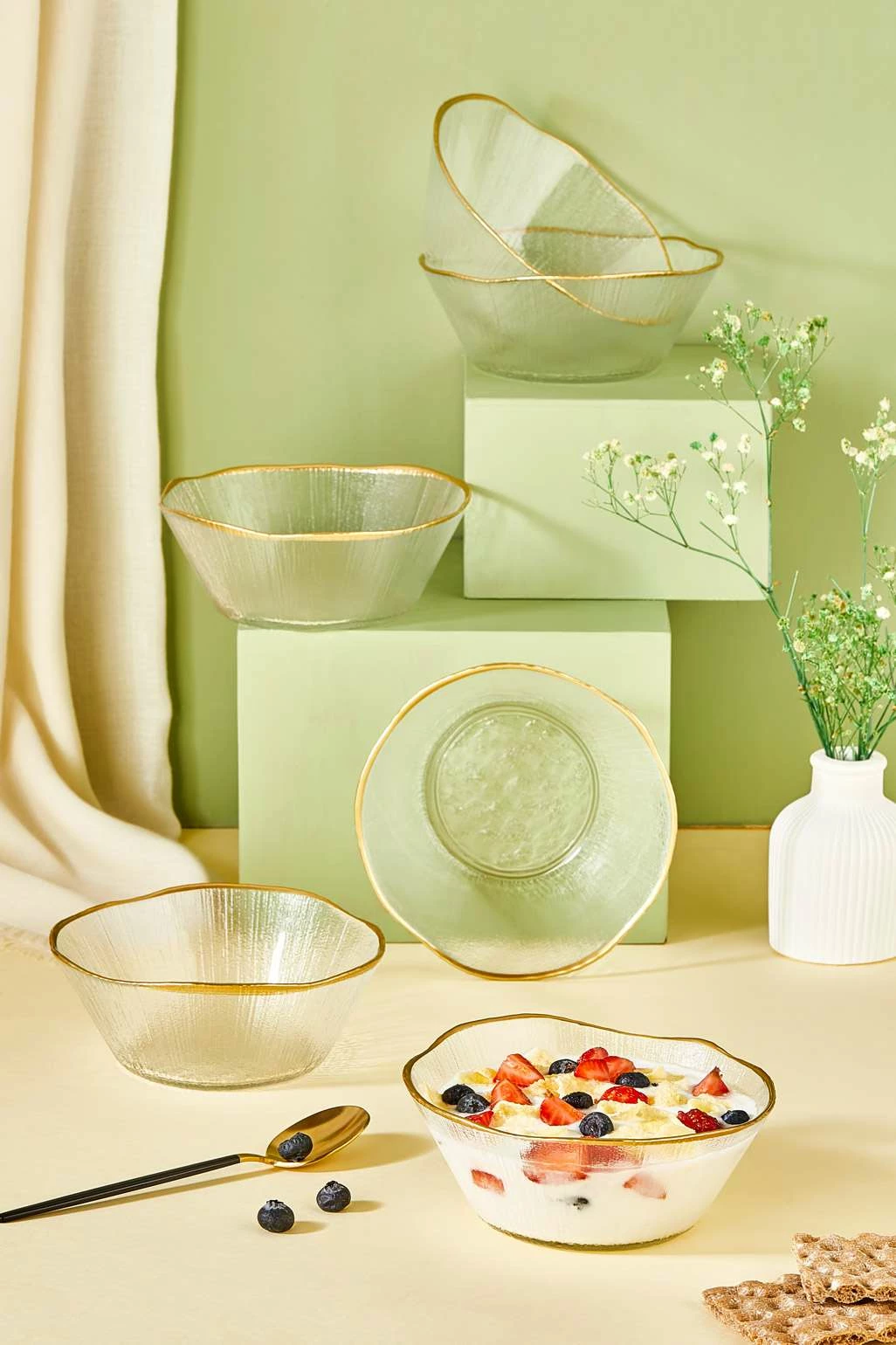 Set pjatash të thella prej qelqi, 6 copë, Hermia Ekol, transparente, 15cm