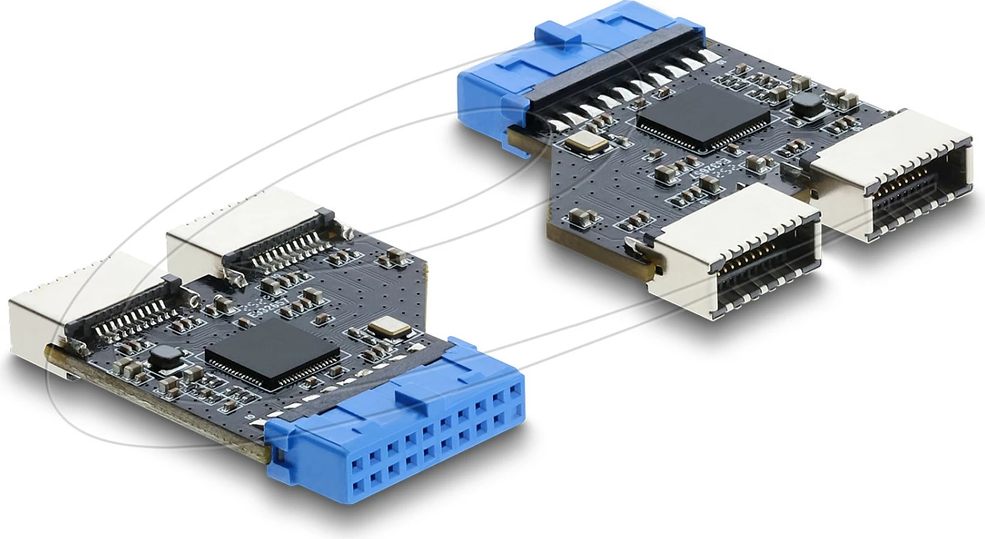 Hub USB DeLOCK 20-pin në 2x USB Type-E Key A, 5 Gbps, zi/blu